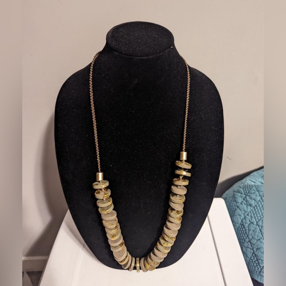 Chicos Gold and Cream Toned Wooden Beaded Necklace